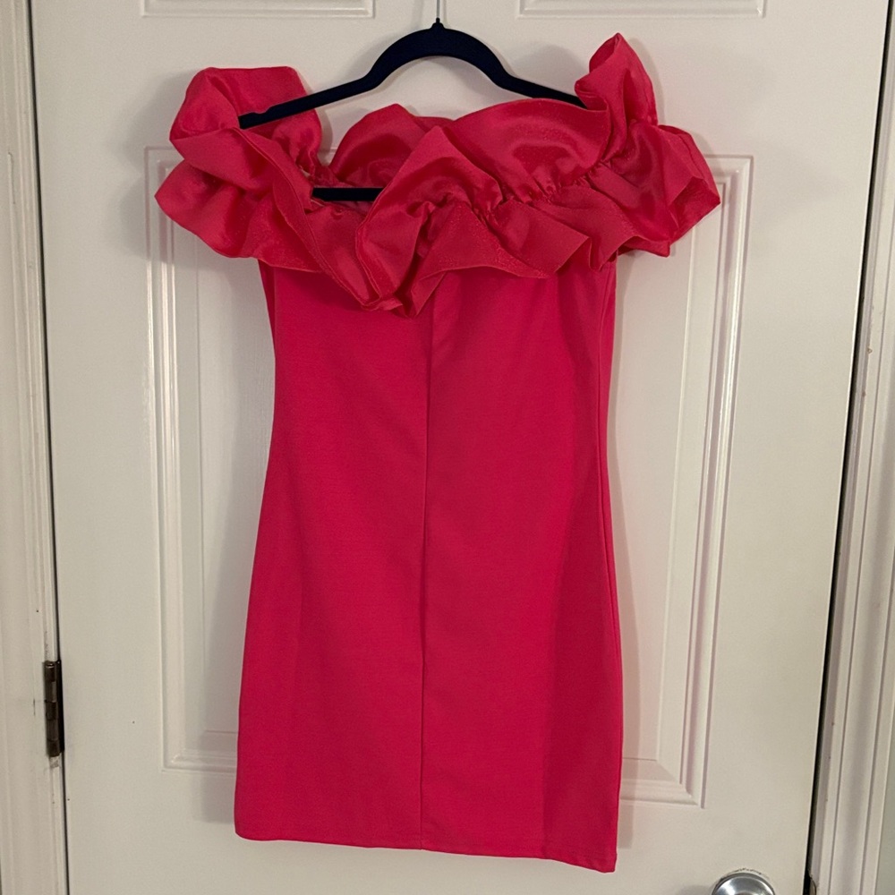 Pink Off-Shoulder Ruffle Dress - Picture 2 of 3